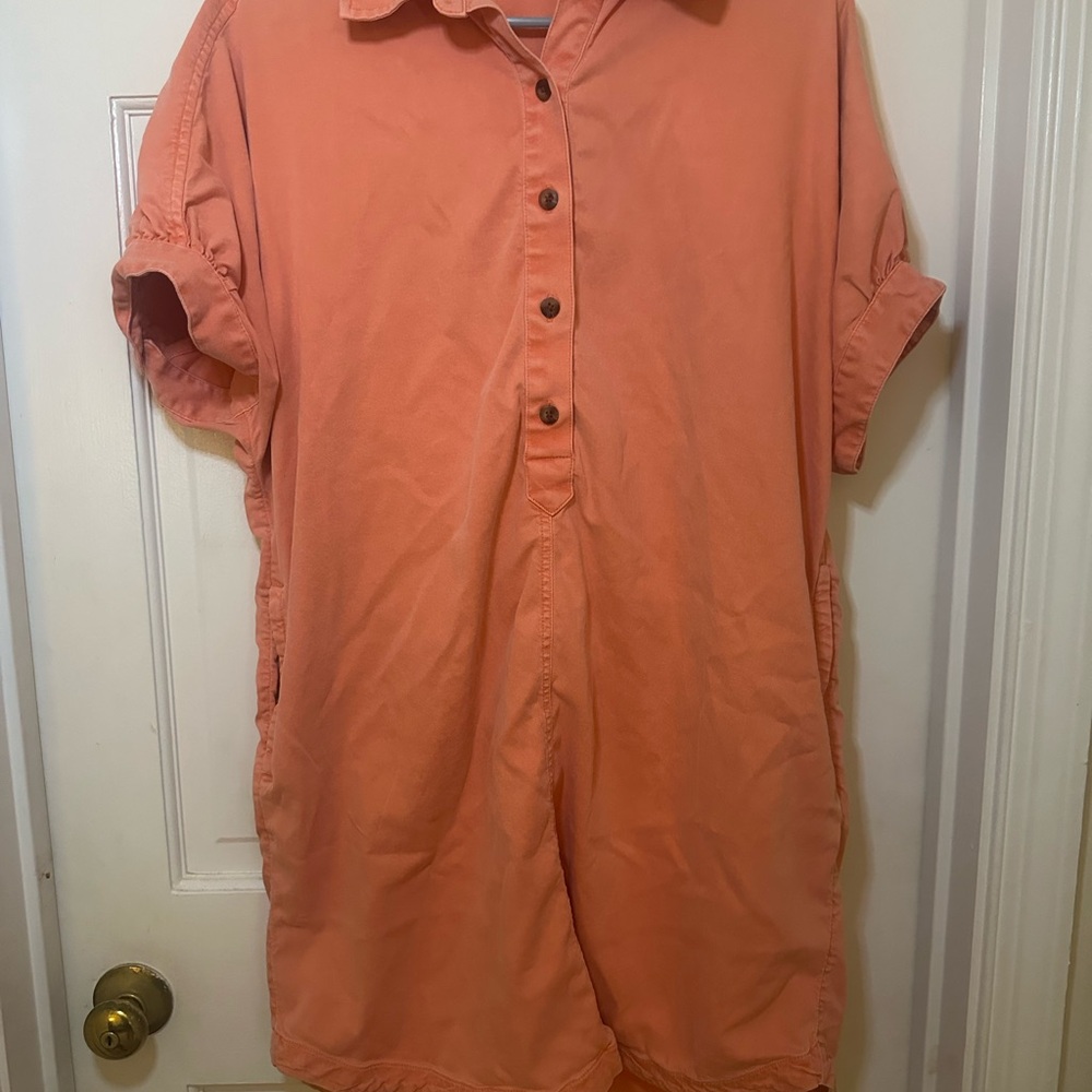 Nordstrom Orange Midi Dress with Collar and Relaxed Fit